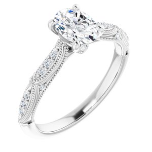 Platinum 7x5 mm Oval Forever One™ Moissanite & 1/10 CTW Diamond Engagement Ring